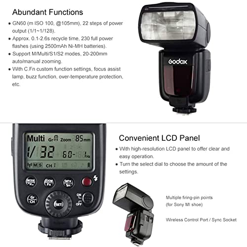 Godox TT600S 2.4G Wireless Flash Speedlight for Sony Camera(MI Hot Shoe),with Master and Slave Flash System,0.1-2.6s Recycle time