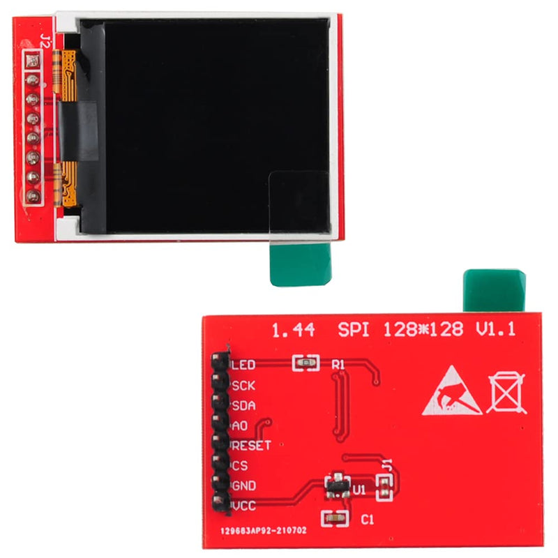 1.44" inch TFT LCD Display Screen Module 3.3V RGB 65K 128x128 4-Wire SPI ST - 7735S for Arduino 2560 ESP32 Development Board (Pack of 2) Pack of 2