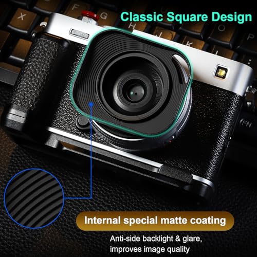 Haoge Lens Hood Metal Squaret for Fujifilm XE5 XF 23mm f2.8 Kit Fujinon XF27mmF2.8 R WR Lense Hood Black with 39mm E39 Filter Thread,Screw-in Lens Hood with Hollow Out Designed [Black-Square]
