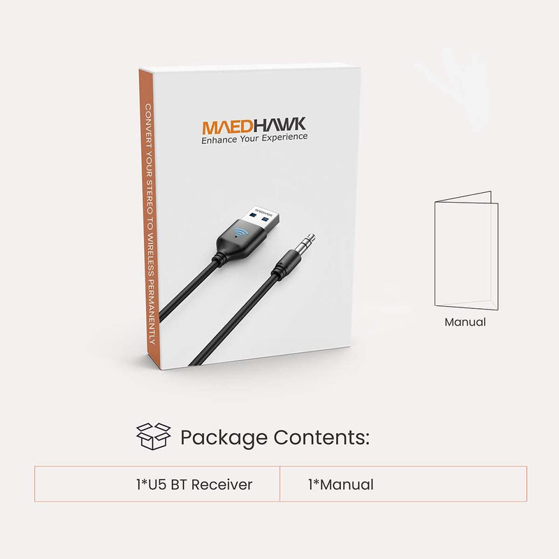 [AUSTRALIA] - MaedHawk Aux to Bluetooth Receiver for Car, Bluetooth Aux Adapter with USB to 3.5mm Audio Jack kit BT5.3 for Car Stereo Home Speakers Music Streaming Hands-Free Calling, A2DP 