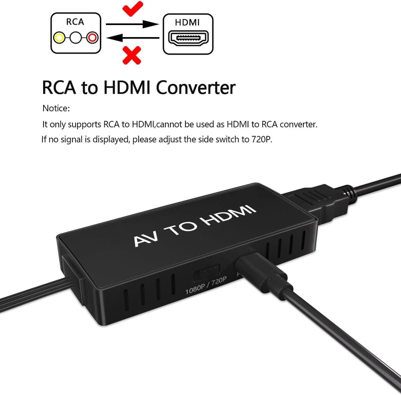 RCA to HDMI Converter, AV to HDMI Adapter,1080P Capture Converter,Composite to HDMI,Support WII/WII U/PS one/PS2/PS3/STB/Xbox/VHS/VCR/Blue-Ray DVD RCA to Hdmi