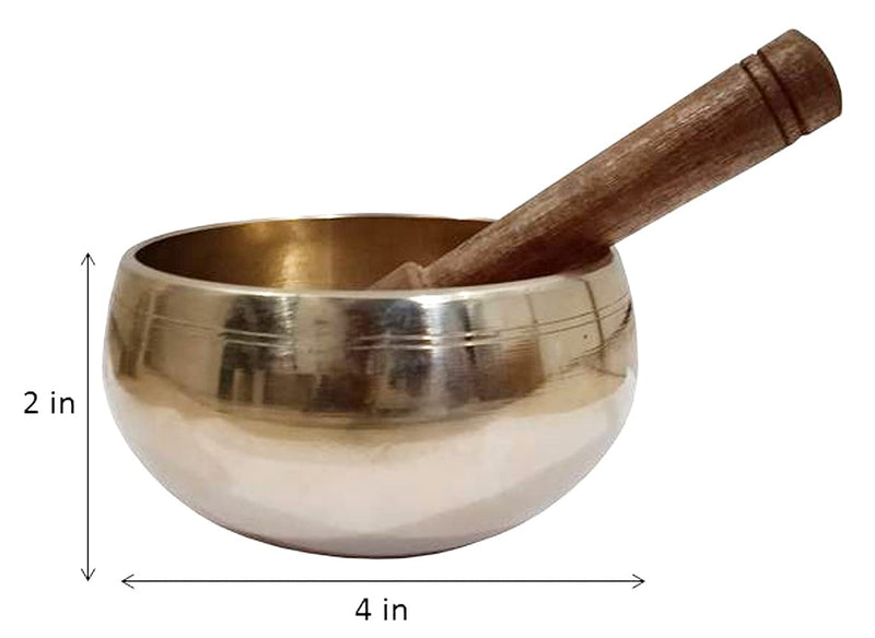 Purpledip Bell Metal Singing Bowl: Dhyana Musical Instrument For Meditation, 3.5 Inches, Gold (12397) Scripture design | 4 inches | Gold | No pillow cushion