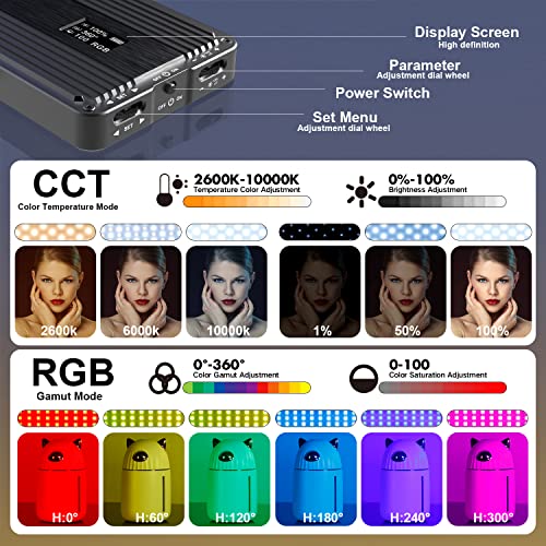 IVISII G2 Pocket RGB Camera Light,Built-in 7200mAh Rechargeable Battery 360°Full Color Gamut 9 Light Effects,2600-10000K LED Video Light Panel with Aluminum Alloy Body, Adjustable Tripod Stand