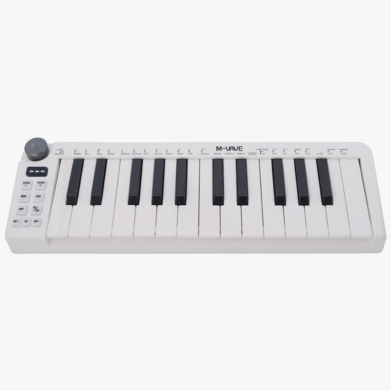 M-VAVE 25 Keys Mini Keyboard – Professional Beat Maker and Keytar for Keyboard Music Production Builtin Battery Wireless Connect White Mini no PADS