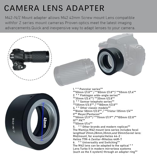M42 to Nik Z Lens Adapter, M42 (42x1mm) Screw Mount Lens Compatible with Nik Z Mount Z6 Z7 Z50 Full Frame Camera