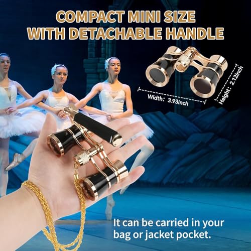 3X25 Opera Glasses for Women Theater Glasses for Concert with HD Optics Black-Gold
