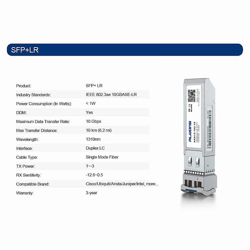 SFP+ to LC 10Gbase-LR Transceiver for Cisco SFP-10G-LR, Pack of 2 | 10G 1310nm SingleMode Module, Ideal for data center & server links, up to 10km, for Ubiquiti, Mikrotik, TP-Link etc 10G-LR