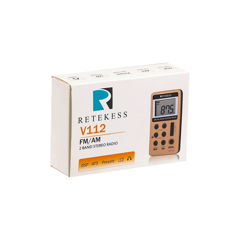 Retekess V112 AM FM Radio Portable, Mini Radio,Digital Tuning Rechargeable Battery LCD Display for Walking Jogging(Gold) Gold