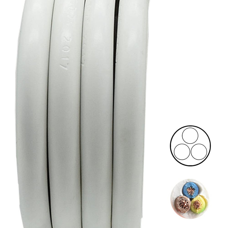 3 m Cable White H03VV-F 3 x 0.75 mm² PVC Insulated Hose Cable 3G Light Cable Lamp Cable Power Cable