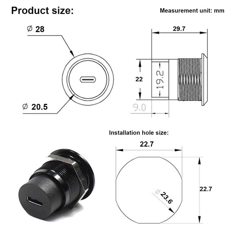 PENGLIN 2PCS USB 3.1 Type C Panel Mount Coupler, Female to Female USB-C Feed Thru Converter Adapter Panel Mount DIY Jack with Dust Cover (Pack of 2) 2PCS(ROUND TYPE) (Pack of 2) Black