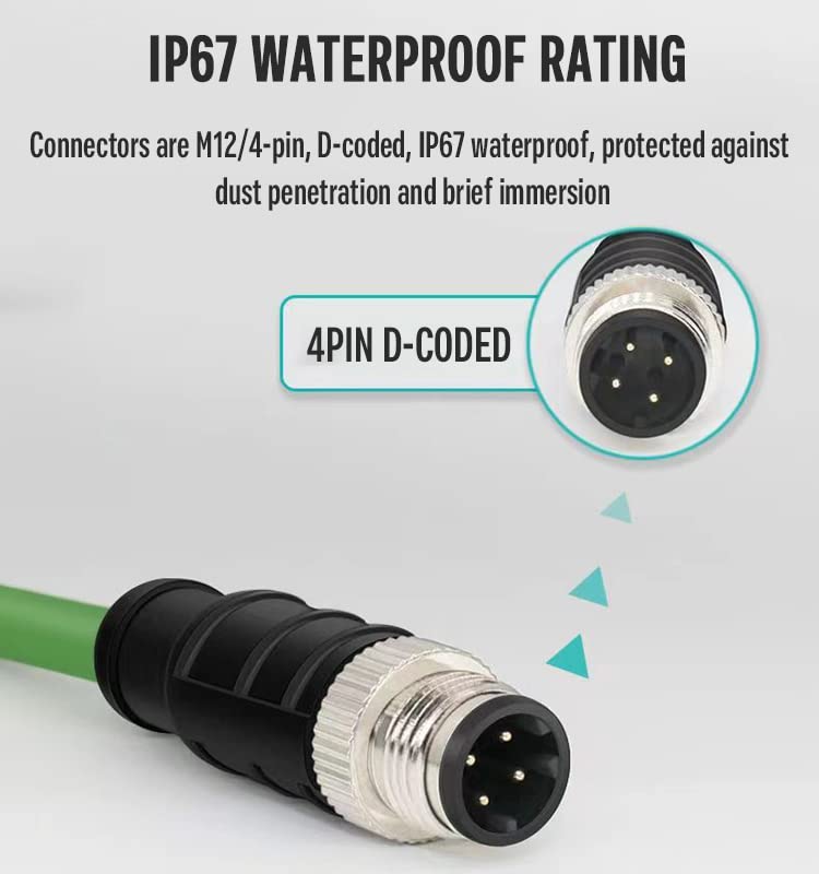 M12 D Code 4 Pin Male to RJ45 Plug High Flex Cat5e Industrial Ethernet PVC Cable for Automation Application 10M Green