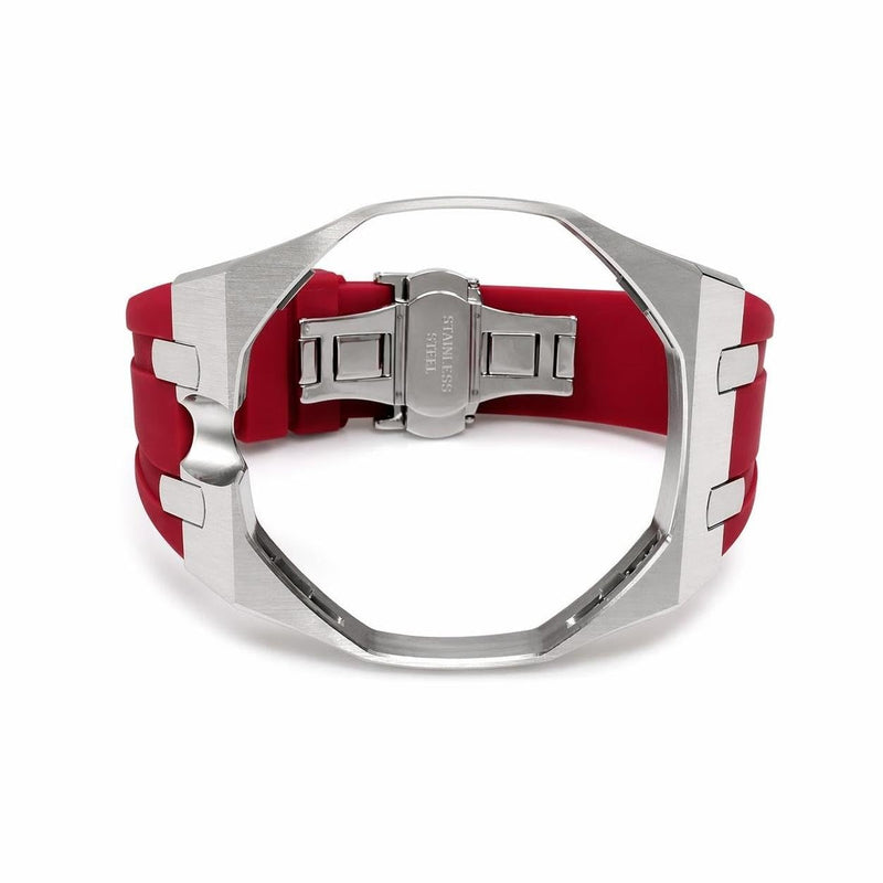 Stainless Steel Case Silicone Strap Mod Kit for Swatch x AP Royal Pop silver red