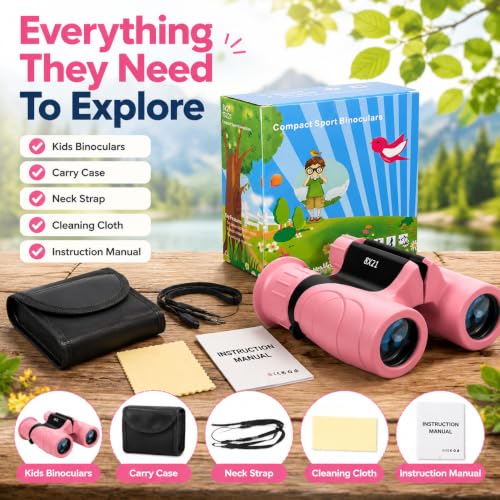 Binoculars for Kids 8x21 High-Resolution for Bird Watching Camping Pink