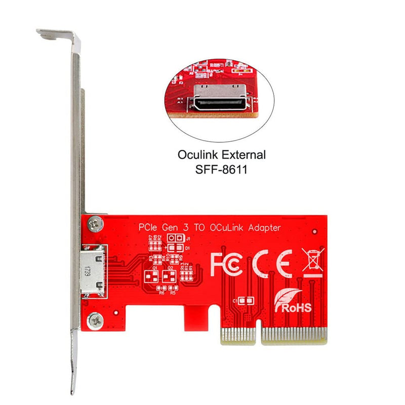 Xiwai PCI-E 3.0 Express 4.0 x4 to Oculink External SFF-8612 SFF-8611 Host Adapter for PCIe SSD with Bracket Red PCIe Card External