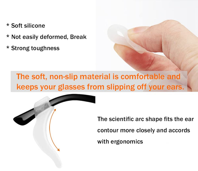 PTSLKHN Soft Silicone Eyeglass Ear Hooks, 10 Pairs of Non-Slip Eyeglasses Ear Grips for Glasses, Sunglasses, Reading Glasses Clear