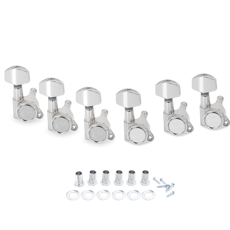 FJB Guitar Locking Tuners 6 Pieces Lock String Tuner Machine Head Square Handle Key Pegs Replacement For Classic Acoustic Elecric Guitar For ST TL LP Style-Chrome 6Right 6 Right Chrome-Locking