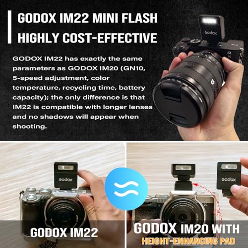 Camera Flash Godox iM22 Godox Flash - GN10/470 mAh/Type-c Charge/440 Full-Power Flashes/3s Recycle Times/5 Power Levels/Manual, Camera Flash for Sony zv1/Sony zve10/Ricoh gr3/Fujifilm f1 etc. Black