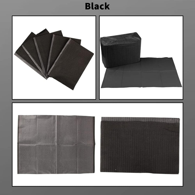 Dental Bib, Tattoo Underlay, 3-Layer Waterproof Disposable Paper Tablecloth Accessories, 45 x 33 cm (50, Black) 50
