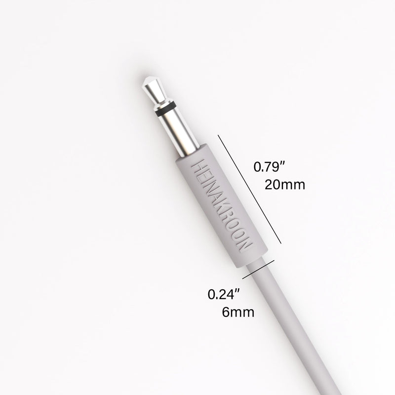Heinakroon Slimline Gray CV Patch Cables 1/8", (NOT for Guitar) Eurorack Modular Patch Leads, 6-Pack (11.8") 11.8"