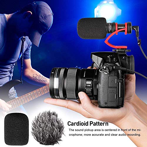 Comica Camera Microphone Directional Condenser Shotgun Video Microphone with Wind Muff for DSLR, Mirrorless Cameras, and Smartphones (CVM-VM10II R) Red