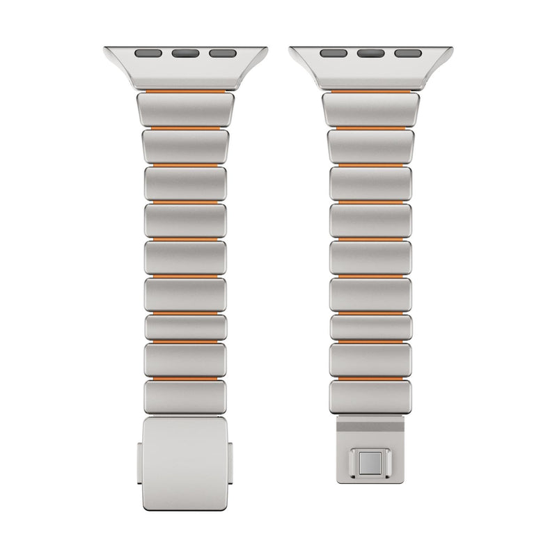 Magnetic Steel Band for Apple Watch 44/45/46/49mm, Titanium/Orange | Steel