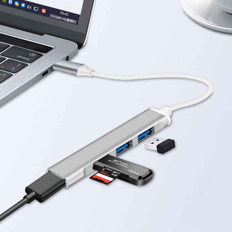 JacobsParts USB-C Type C to USB 3.0 4 Port Hub Splitter for MacBook Pro/Air, iPad, PC, Chromebook, Phone (Silver) Silver