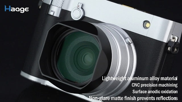 Haoge Metal Square Lens Hood for Fujifilm GFX100RF Camera Accessories Silver LH-GFXRF-IIS+Cap-GFXRF-IIS