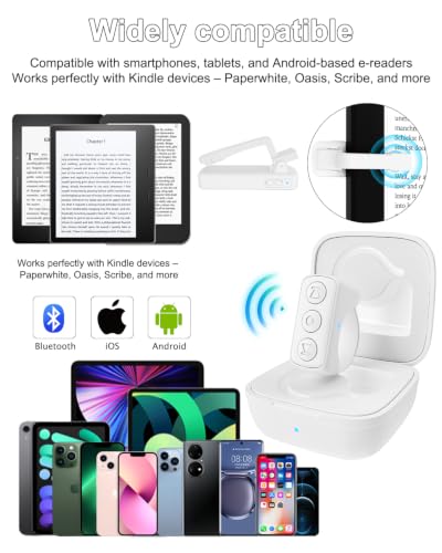 Multi-Function Bluetooth Page Turner TikTok Scrolling Ring Ideal for E-Readers/TikTok Videos/Camera Recording Compatible with Kindle/Kobo/iOS/Android (White) White