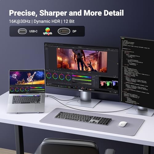 UGREEN USB C to DisplayPort 2.1 Cable 40Gbps 16K@30Hz 8K@120Hz Thunderbolt 4/3 to DisplayPort Cord Bundle with 8K HDMI 2.1 Cable 48Gbps 6.6FT, Certified Ultra High Speed HDMI Cord Aluminum, 4K@240Hz