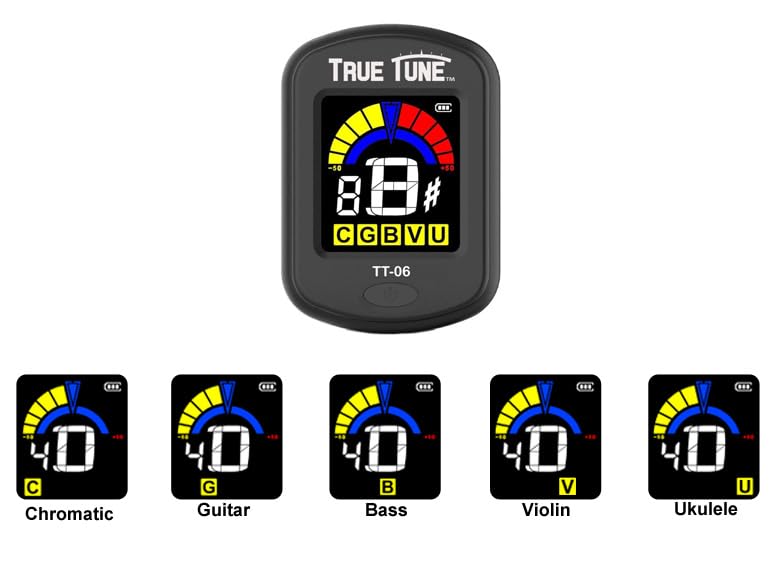 TT-06 Rechargeable Clip-On Chromatic Instrument Tuner for Guitar, Bass, Ukulele, Banjo, Violin, Mandolin with Full Color Display