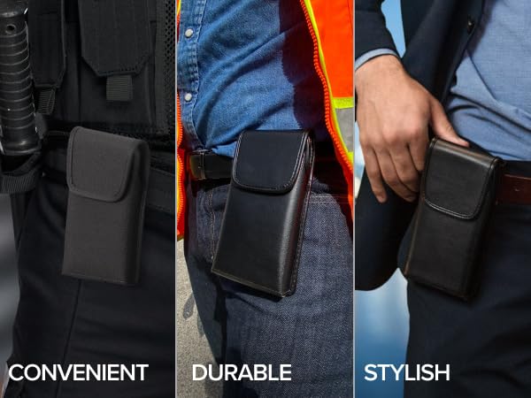 Turtleback Belt Clip for iPhone 17 Pro and 17Air -Medium- Fits w/Shockproof Commuter Style Cases, Premium Black Leather Vertical Belt Holder, Magnetic Closure HD Rotating Clip Medium Vertical - Leather w/ HD Clip