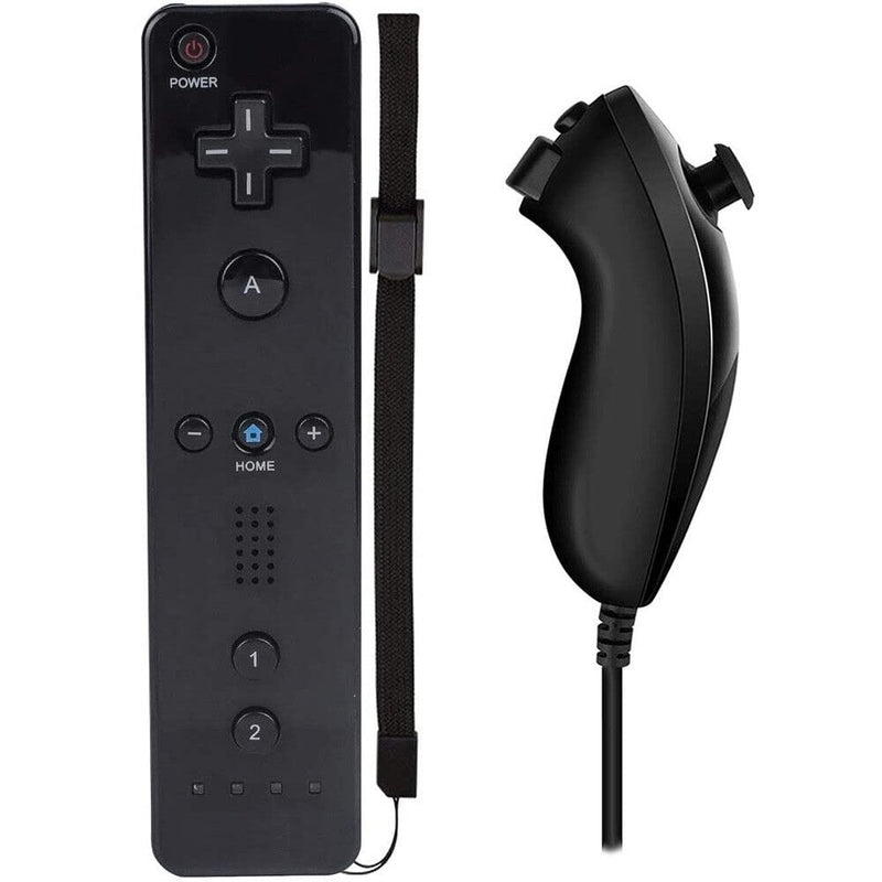 Remote Controller for Wii, Wii Remote and Nunchuck Controllers with Silicon Case and Strap for Wii and Wii U (Black) Black