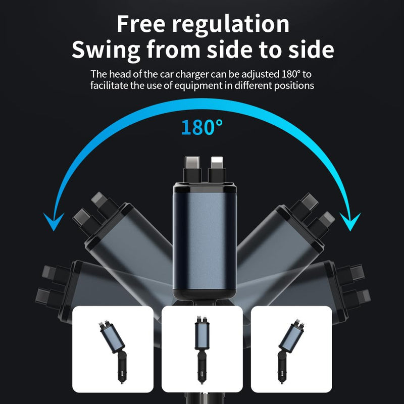Starlight Retractable Car Charger,66W Starlight in Car roof Fast Car Chargers Adapter 4 in 1 with 2 USB Car Chargers for iPhone 16/15/14/13/12/11 and for Android USB C Cable (X1) X1