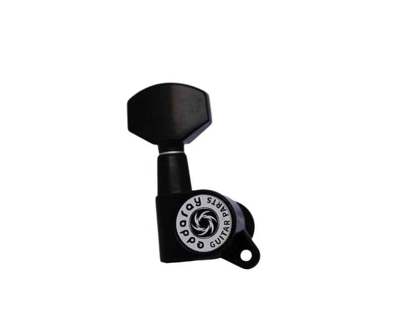 Guitar Machine Heads (3R + 3L) – 1:15 Gear Ratio Sealed Tuning Key Pegs Tuners Set with Hexagonal Shaped Knob Replacement, (E-1001, Black) 3R + 3L