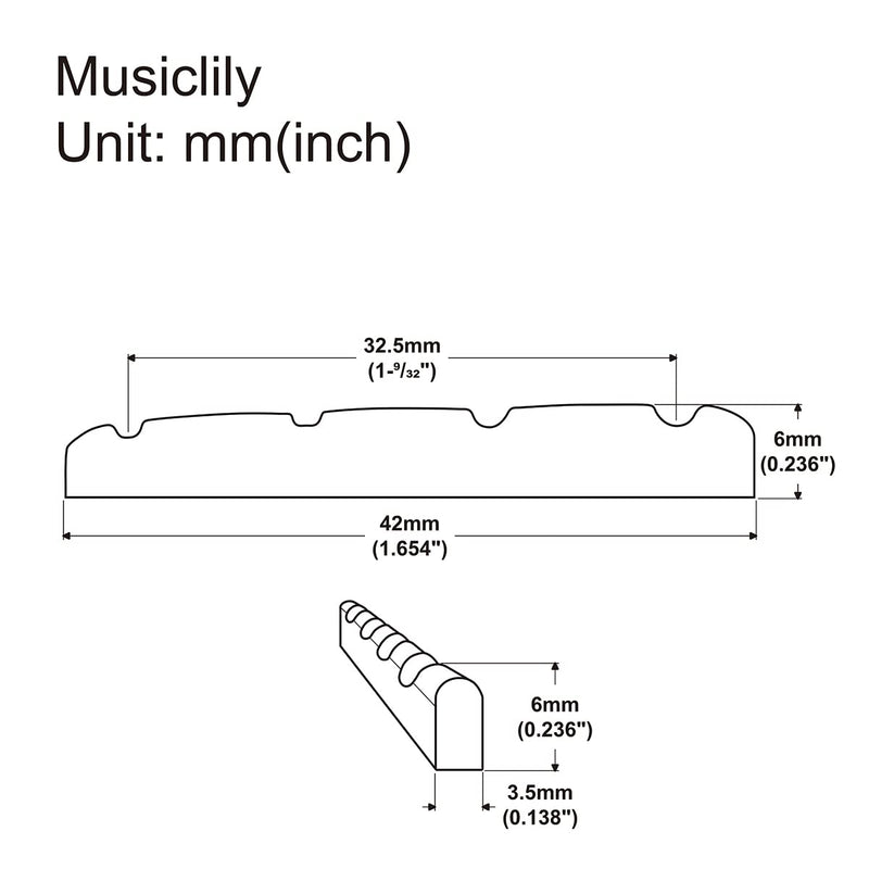 Musiclily Basic 42mm Pre-Slotted Electric Bass Brass Nut for 4-String Precision Jazz Bass, 42x3.5x6mm 4-String 42x3.5x6mm