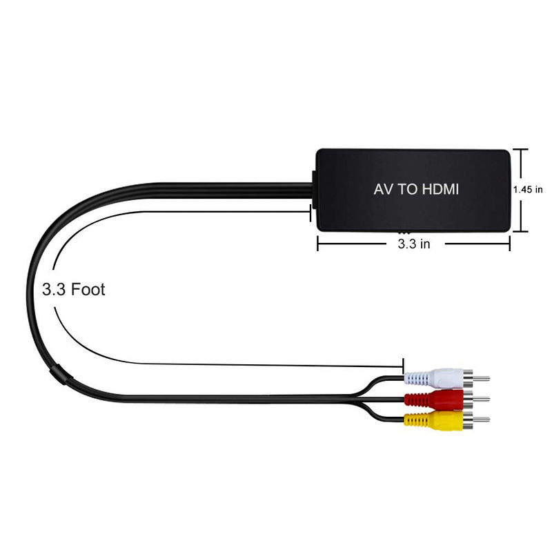 HDMI to AV Converter HDMI to RCA Composite Converter Adapter, Support PAL/NTSC, Support 1080P, Compatible with Roku/Fire Sitck/PS4/Xbox/Spectrum Box/Old Sanyo TV/Old LG TV/Old CRT ect.