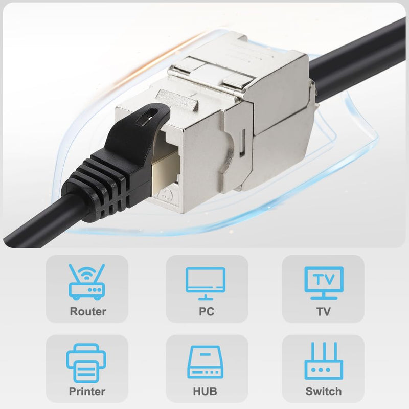 OFFCUP 8 x Keystone Module CAT 7 Jack up to 500 MHz 10 Gbit/s Network Patch Panel, Mounting CAT Raw Cable Socket Tool-Free Thanks to Snap-In Compatible with Most Panels No Rust and Durable 8PCS