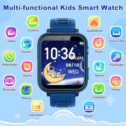 Pink Smart Watch for Kids with 3 Watch Bands and Blue Kids Watch with Selfie-Cam,Puzzle Games, Habit Tracking, Torch, MP3 Player, Voice Recorder, Pedometer