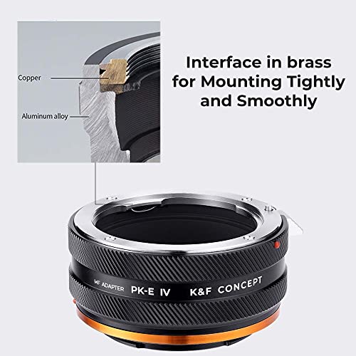 K&F Concept IV PRO Pentax K-NEX Lens Mount Adapter Manual Focus Compatible with Pentax K Series and AF Series Lens to Sony-E NEX Mount Camera Body with Matting Varnish Design
