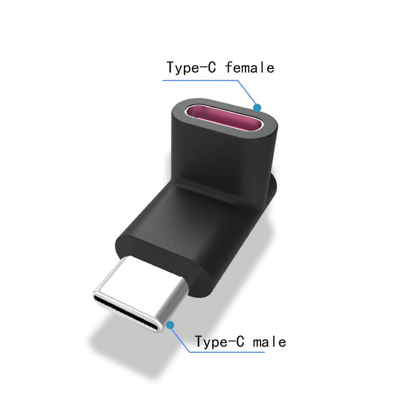 90 Degree Right Angle Type-C Male to Type-C Female Adapter,2-Pack,up and Down 90 Degree Type-c Plug to Jack Expansion Adapter is Suitable for Notebook Computers, Tablet Computers and Mobile Phones