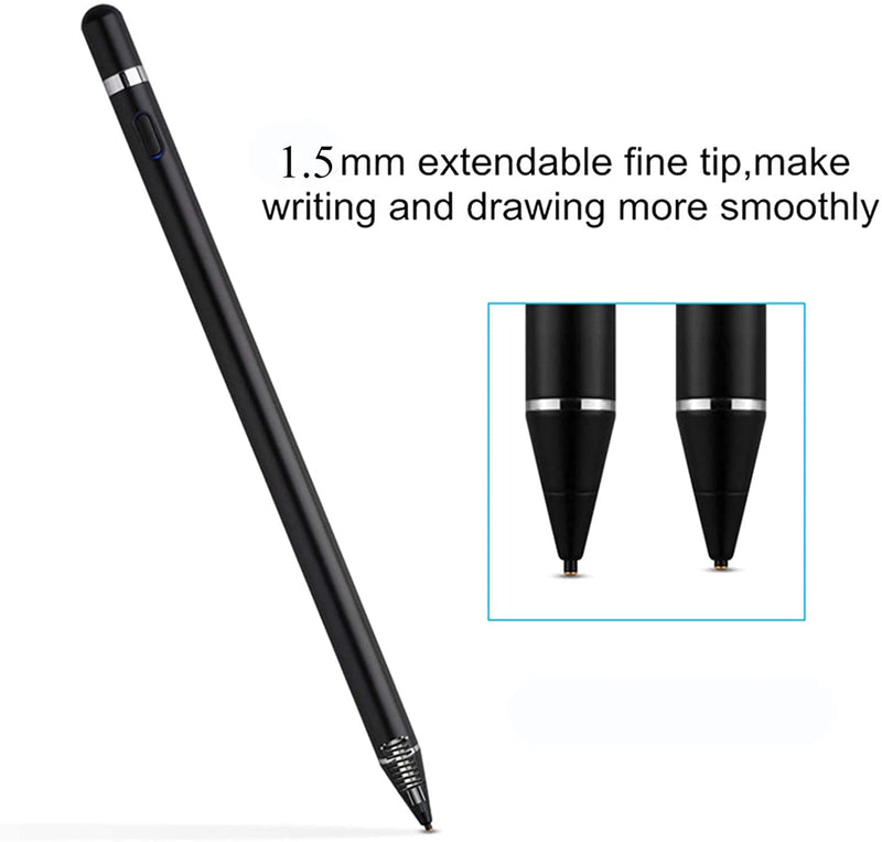 Active Stylus Pen for Android,iOS, iPad/iPad 2/New iPad 3/iPad4/iPad Pro/iPad Mini/iPad Mini 2/3 /4 and Most Tablet,1.5mm Fine Point Rechargeable Digital Stylus Pen（Black）