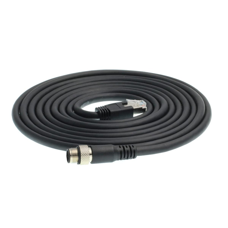 M12 4pin D-Code Male to RJ45 Ethernet Connector CAT6 Shielded Cable for Profinet & Ethernet/IP Networks Black 5M