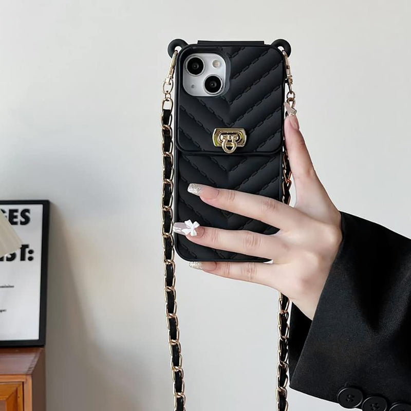 Yatchen for iPhone 14 Pro Max Wallet Case ,Crossbody Phone Case with Lanyard Strap Cute Purse Case Flip Credit Card Holder Soft Silicone Girls Lady Handbag Case for iPhone 14 Pro Max Black B Black