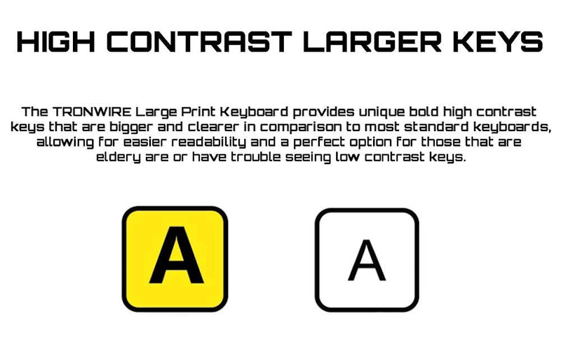 TRONWIRE Large Print Letter Wired USB 104 Keys High Contrast Keyboard for Desktop PC Computer