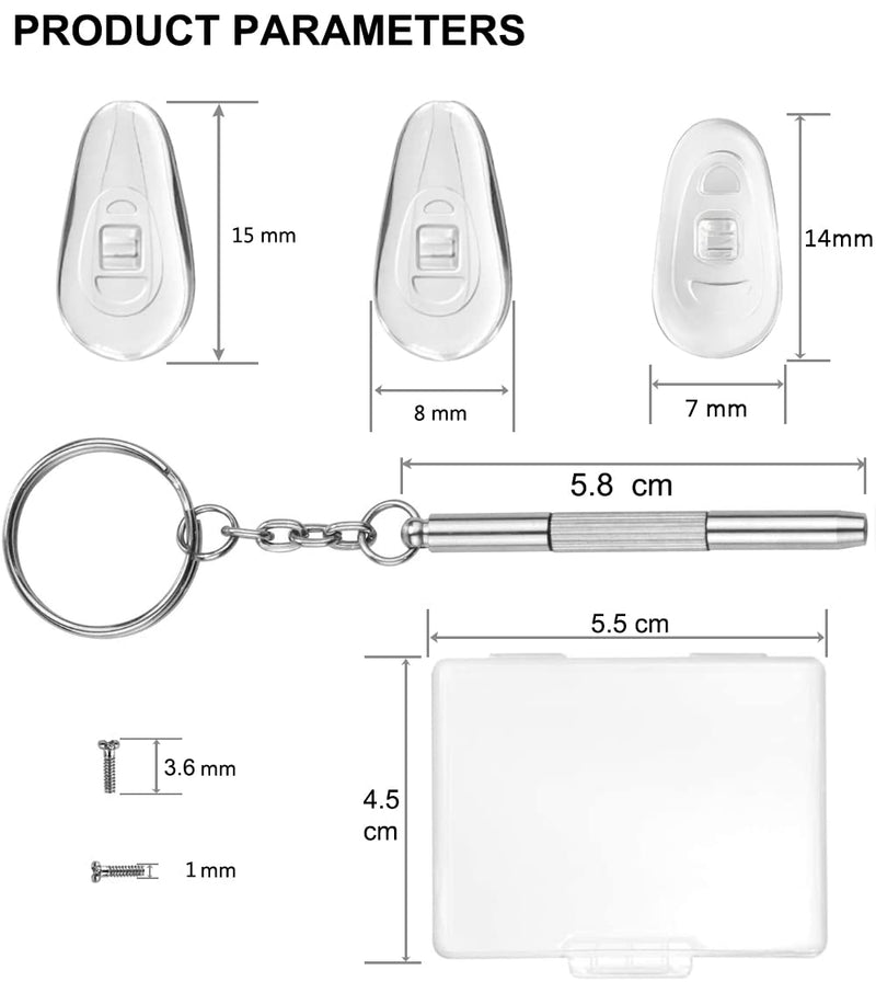 PTSLKHN 5 Pairs of Eyeglass Nose Pads, Upgraded 15x8mm Soft Silicone Air Chamber Eyeglasses Nose Pads, Screw-in Glasses Nose Pad Replacement Kit. 5pairs-clear
