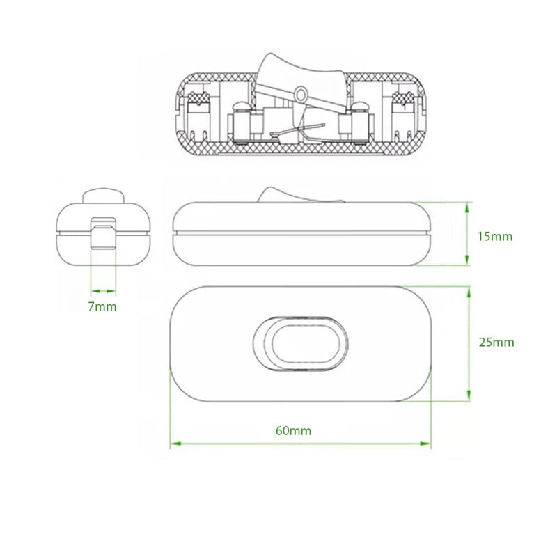 Intermediate Switch Cord Switch - 2-3-Pin 6A 250V - Cord Intermediate Switch, Rocker Switch, Supply Cable, Switch, Gold