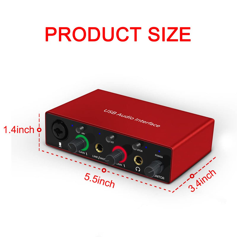 Audio Interface Audio Interface for PC USB Interface mixer recorder with 48V Phantom Power 24 Bit Support Table Mac OS PC Audio Equipments & Music Instruments (No DAW include)