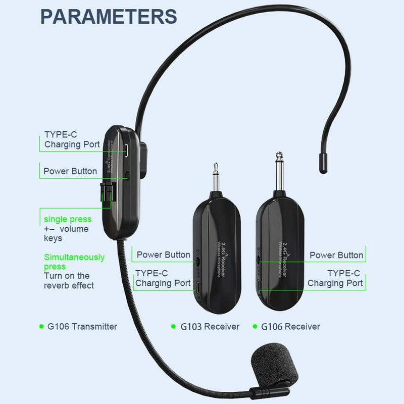 Hisonic HS100A 2.4G 40-Channel Auto-pairing Wireless Headset Microphone