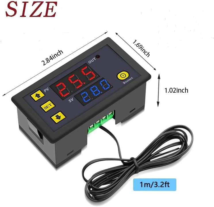 GERUI Pack of 3 W3230 20A DC 12V Digital Temperature Controller, Digital Thermostat Temperature Switch 50-120°C with NTC 10K Sensor Probe