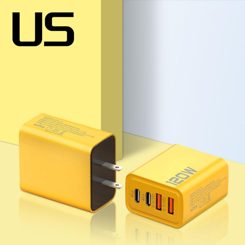 Mini 120W Charger with 4 Ports USB 3.0 Type C PD Fast Charging Power Adapter for iPhone Samsung,Non-Battery (US,3x4.3x8.8cm) US,3x4.3x8.8cm
